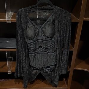 Black Lace Bodysuit and Cover-Up - Women Intimates
